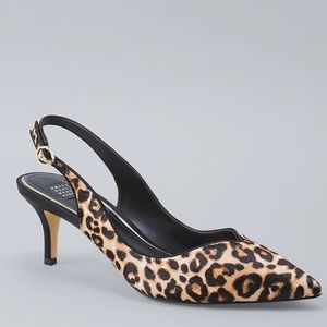 White House Black market leopard calf hair slingback low heels